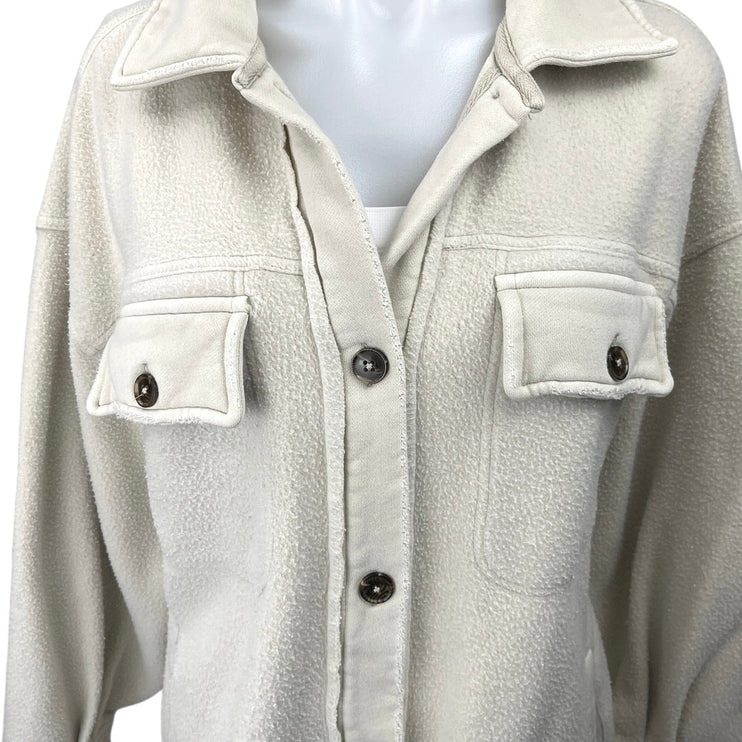 Free People Cream Sherpa Fleece Long Sleeve Button Down Shirt Jacket Size S