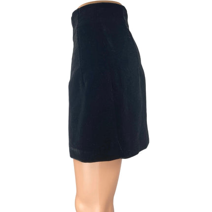 Zara Women's Black Velvet Velour High Waisted Midi A-line Pencil Skort Skirt M
