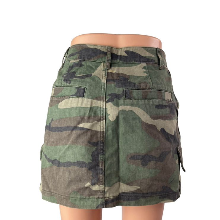 Forever 21 Women's Green Camo Army Military Button Fly Denim Jean Skirt Size S