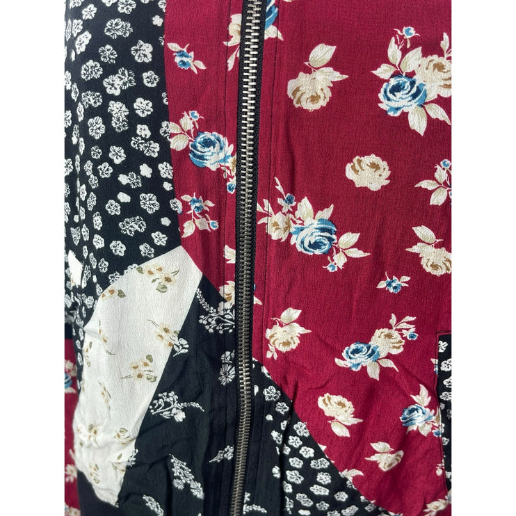 Sanctuary Women's Floral Colorblock Patchwork Full Zip Bomber Coat Jacket Size M