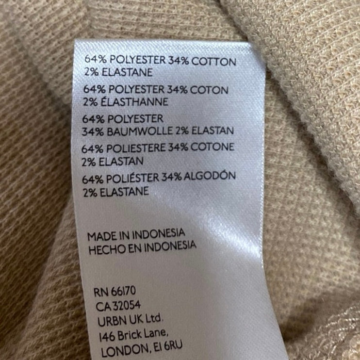 Free People Cream Tan Long Sleeve Faux Wrap V-Neck Crop Sweater Blouse Top Sz L