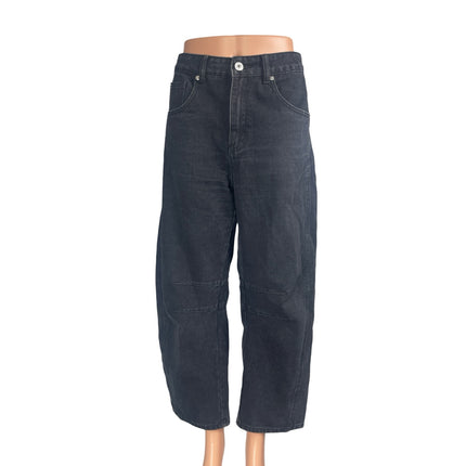 Women's Black High Rise Carrot Barrel Baggy Wide Leg Denim Jeans Pants Size S