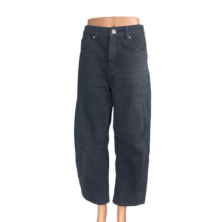 Women's Black High Rise Carrot Barrel Baggy Wide Leg Denim Jeans Pants Size S