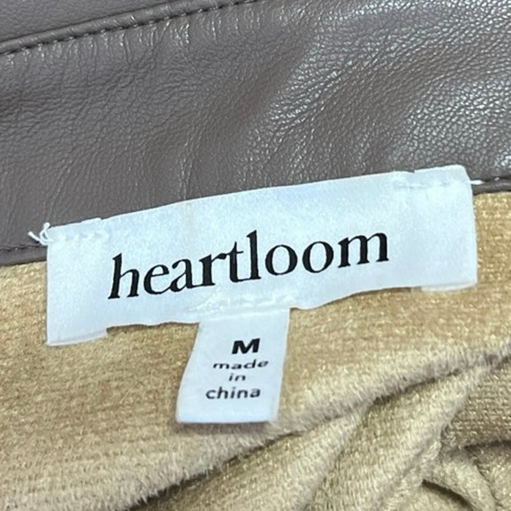 Heartloom Tan Brown Vegan Faux Leather Short Sleeve Belted Button Shirt Dress M