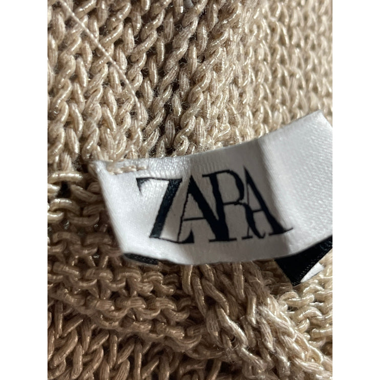 Zara Women's Beige Knit High Waisted Wide Leg Flare Trousers Lounge Pants Size S