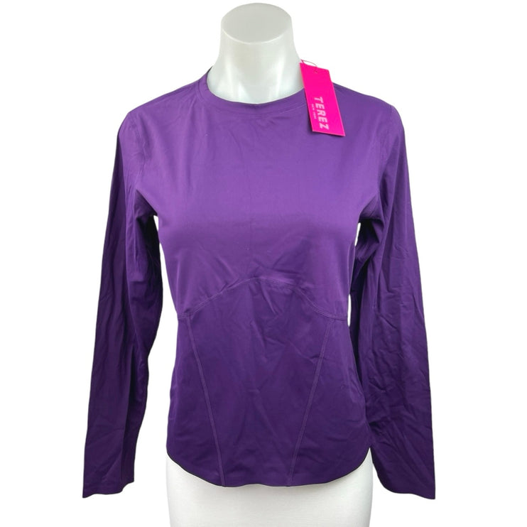 Terez NWT Women Purple Round Neck Long Sleeve Activewear Sports T-Shirt Top Sz L