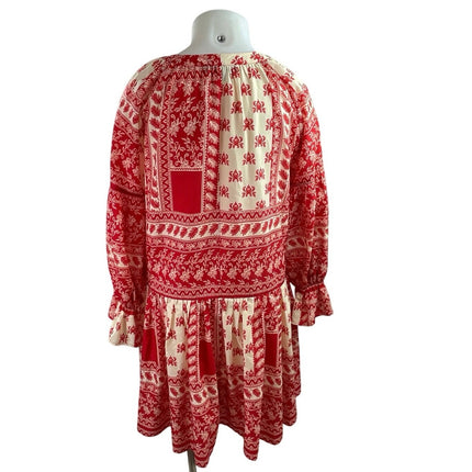 Eloquii Red Long Sleeve Tassel Patchwork Floral Boho Pleated Mini Dress Size 16