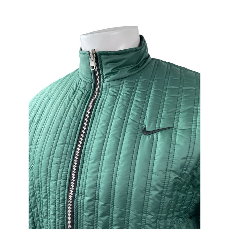 Nike Men's Green Black Reversible Quilted 90s Puffer Full Zip Coat Jacket Size S