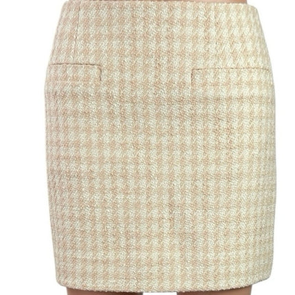 NEW Annie Bing Vanessa Cream Coral Wool Houndstooth Mini Pencil Skirt Size 30
