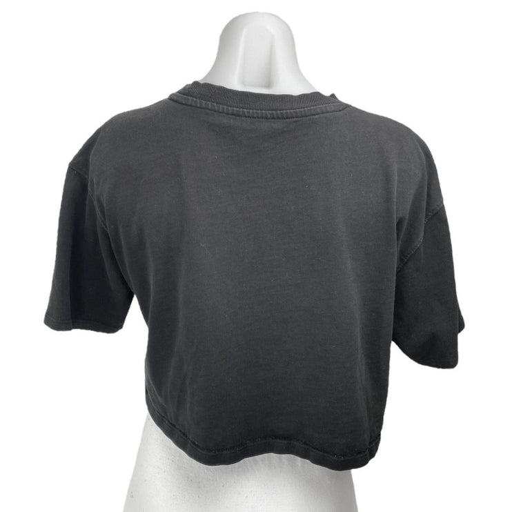 Zara Black Short Sleeve Crew Neck Knit Cotton Cropped T Shirt Tee Top Size M