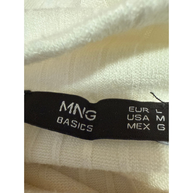 Mango MNG White Ribbed Knit Long Sleeve Button Turtleneck Sweater Top Size L