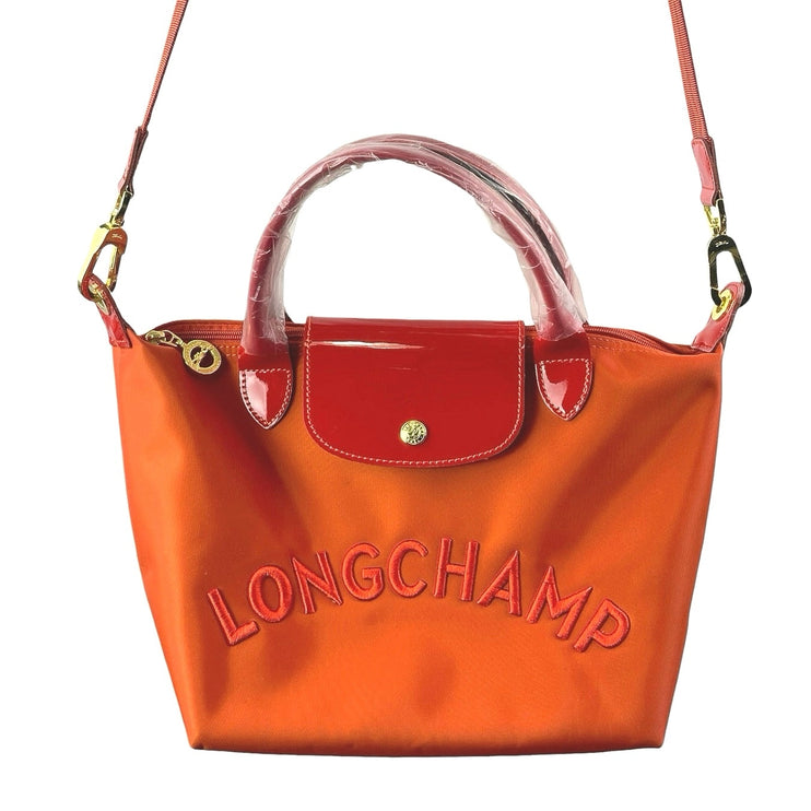NEW Longchamp LE Pliage Orange Gold Accent Cross Body Shoulder Handbag One Size