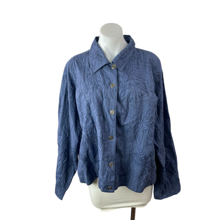 Chico's Women's Blue Linen Floral Long Sleeve Chambray Button Down Shirt Top 3