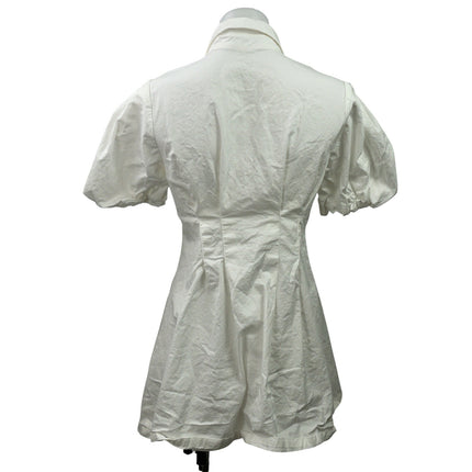 J.Ing White Short Puff Sleeve Collared Button Down A Line Mini Shirt Dress XS