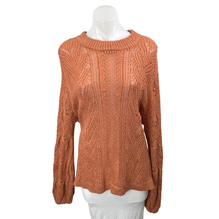 Leith Women Orange Coral Crochet Open Cable Knit Long Sleeve Sweater Top Size 2X