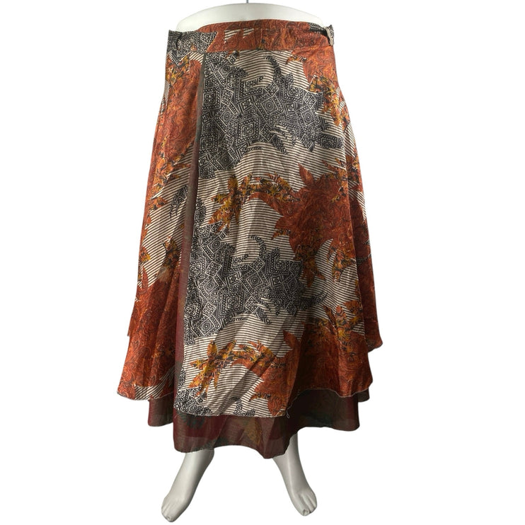 NEW Parle Womens Multicolor Layered Asymmetrical Midi A-Line Flare Wrap Skirt OS