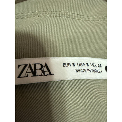 Zara Women's Olive Green Half Sleeve Belted Pockets Button Down Shirt Top Size S