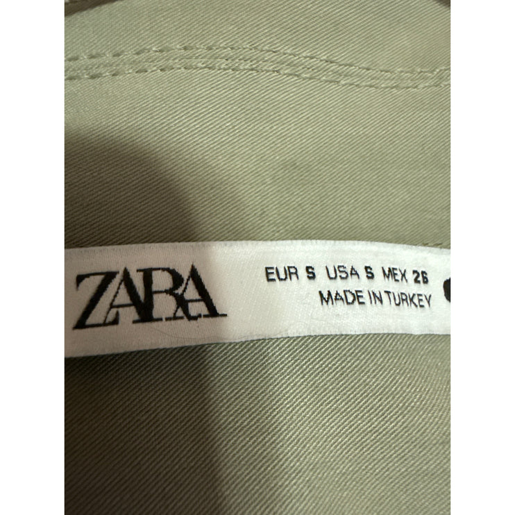 Zara Women's Olive Green Half Sleeve Belted Pockets Button Down Shirt Top Size S