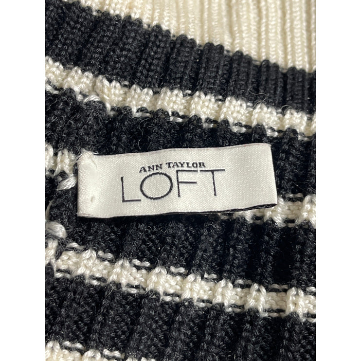 Ann Taylor LOFT Women's Cream Black Striped Cuffed Knit Bonnet Beanie Cap Hat OS