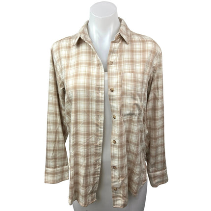 Abercrombie & Fitch Tan Flannel Plaid Checkered Button Up Shirt Blouse Top Sz XS