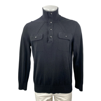 Banana Republic Men Black Silk Snap Long Sleeve Knit Pullover Sweater Top Size L