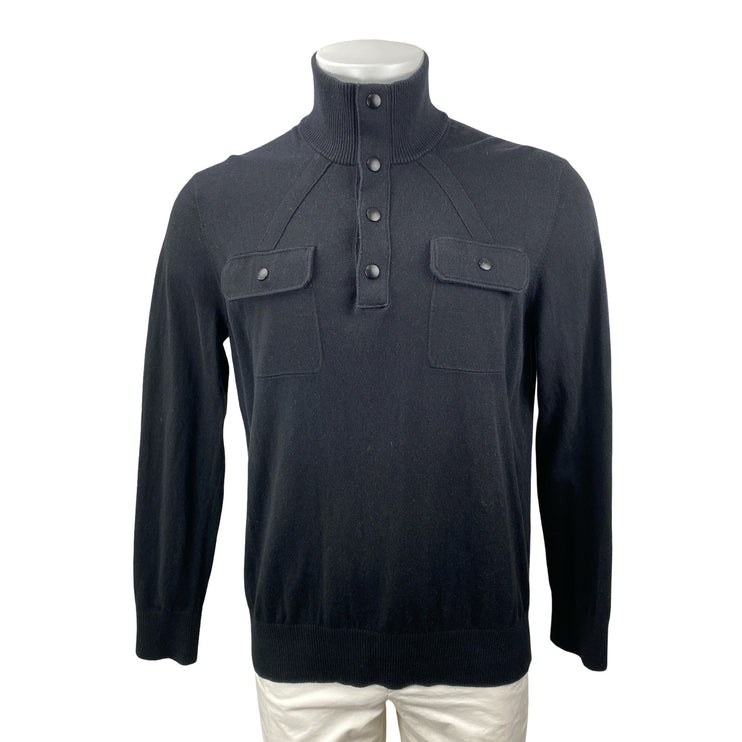 Banana Republic Men Black Silk Snap Long Sleeve Knit Pullover Sweater Top Size L