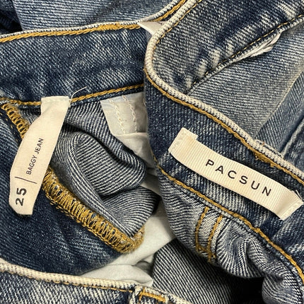 Pacsun Women's Blue High Waisted Distressed Wide Leg Baggy Denim Jeans Pants 25