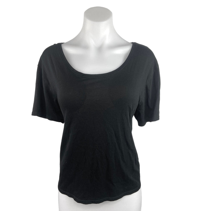 Aritzia TNA Black Scoop Neck Bell Sleeve Pullover Soft Basic T Shirt Top Size M