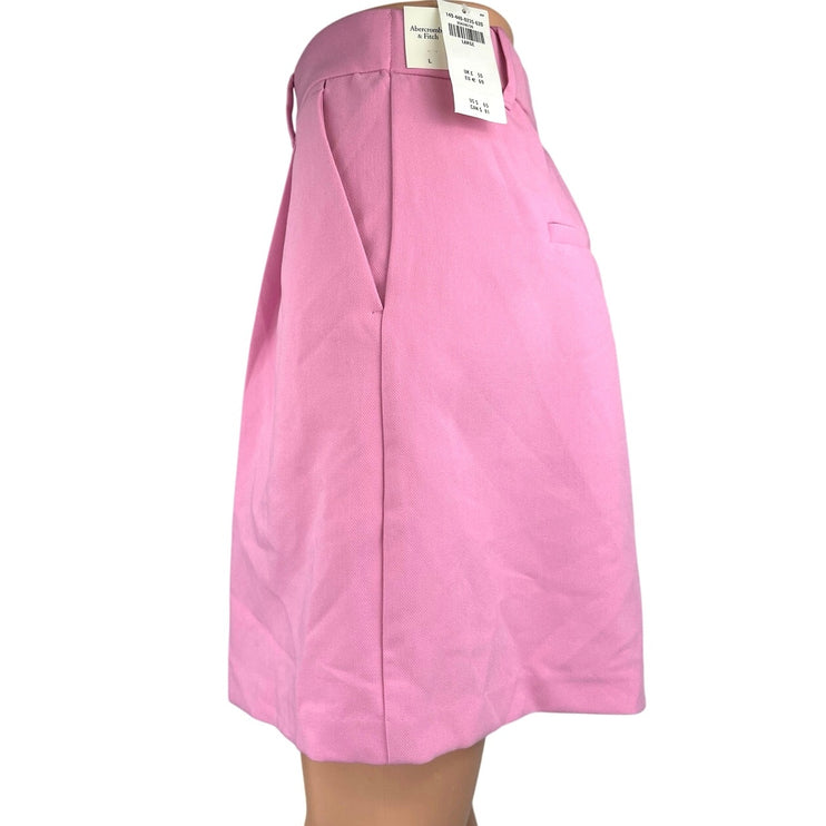 NEW Abercrombie & Fitch Pink High Waist Wide Leg Pleated Zipper Bermuda Shorts L