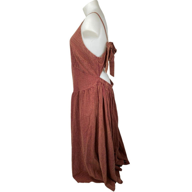 Festi Women's Brown Sleeveless Cami Camisole Open Tie Back Midi A-Line Dress 3