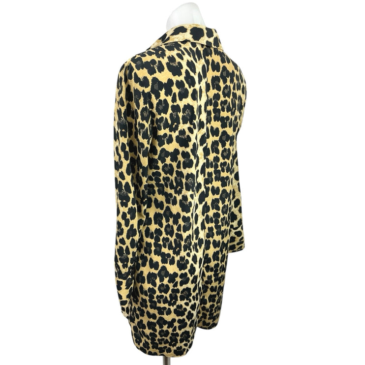 Zara Multicolor Leopard Animal Print V-neck Long Sleeve Collar Shift Dress Sz S