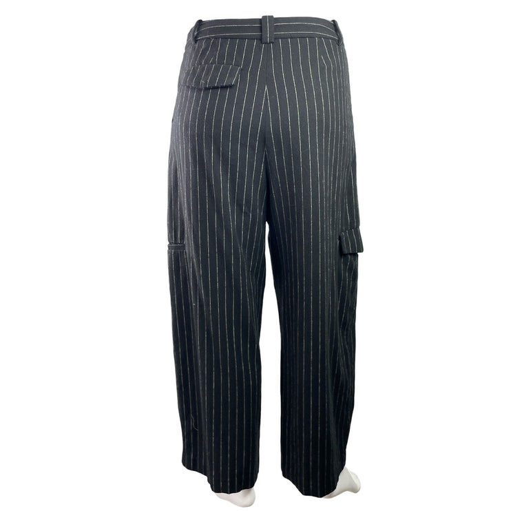 Madewell Womens Black Striped High Waist Wide leg Cargo Trousers Pants Size 16