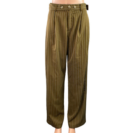CIDER Women's Brown Pinstripe Pleated Mid Rise Casual Wide Leg Trouser Pants S