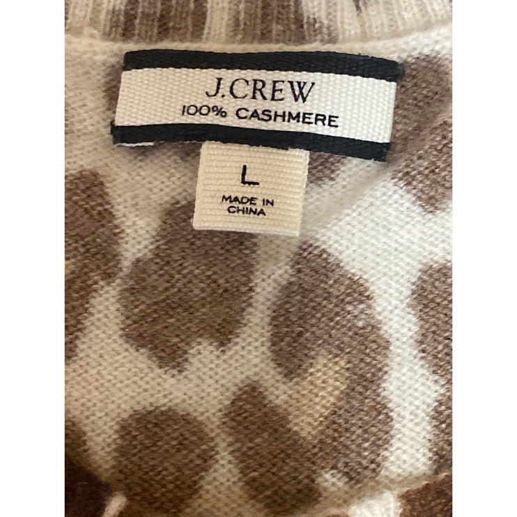 J.Crew Beige Leopard 100% Cashmere Sleeveless Knit Sweater Vest Tank Top Size L