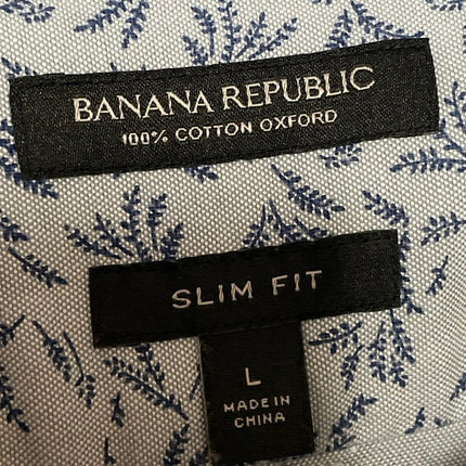 Banana Republic Men Gray Blue Leaf Slim Oxford Long Sleeve Button Up Shirt Top L