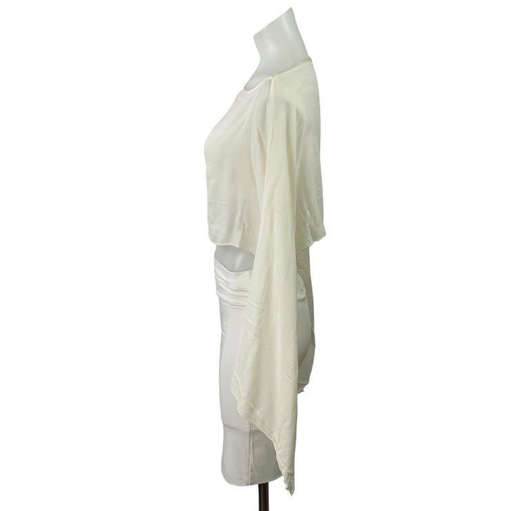 Tomtom Ibize Womens Beige Boatneck Kimono Long Sleeve Cropped Top Blouse Size M
