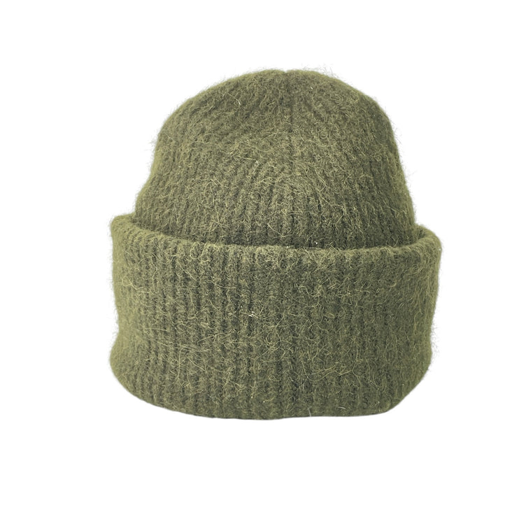 Arket Womens Army Green Wool Chunky Knit Cuffed Winter Bonnet Beanie One Size