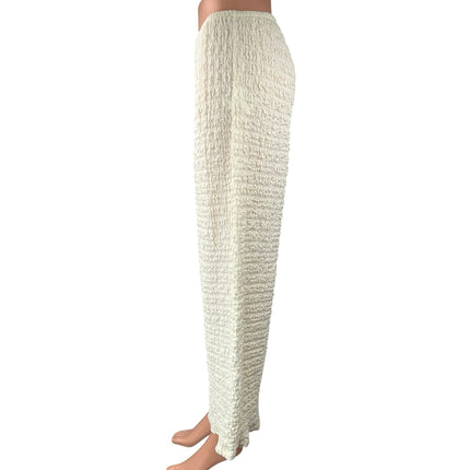 Zara Women's Cream White Textured Wide Leg Mid Rise Casual Trousers Pants Size L