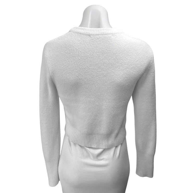 Zara Women's White Long Sleeve Crew Neck Knit Cozy Cropped Sweater Top Size M