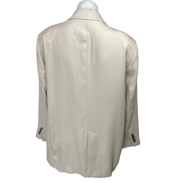 Zara Women's Cream Beige Long Sleeve One Button Blazer Coat Suit Jacket Size XL