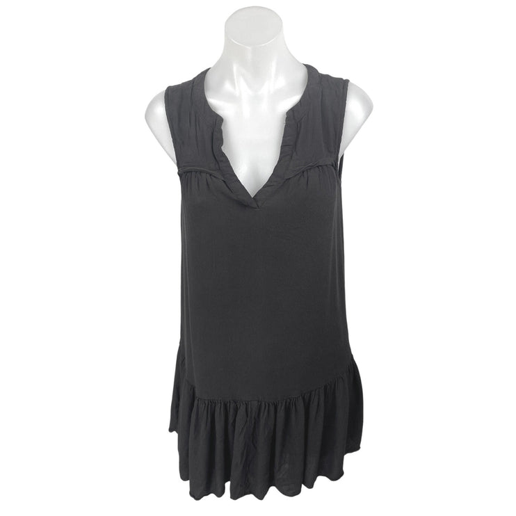 J.Crew Black Sleeveless Ruffle Hem Split V-Neck Mini A-Line Shift Dress Size XS