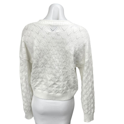 Pink Rose White Argyle Knit Long Sleeve Button Down Cardigan Sweater Top Size L