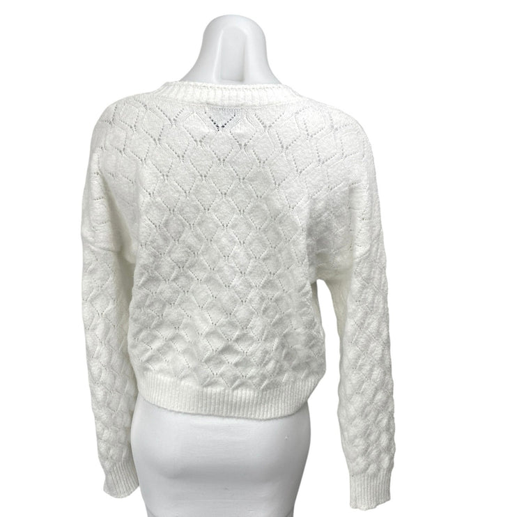 Pink Rose White Argyle Knit Long Sleeve Button Down Cardigan Sweater Top Size L