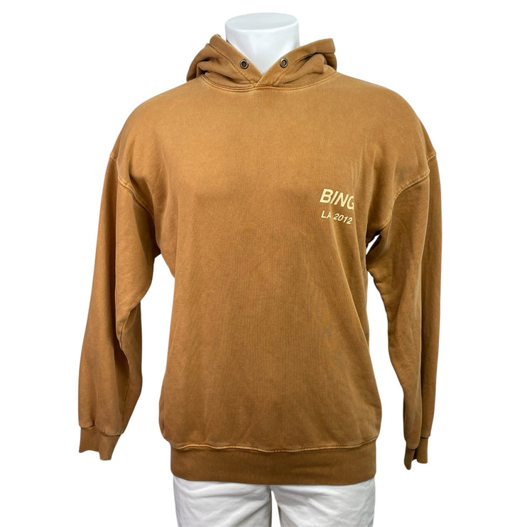 Anine Bing Men's Tan Logo Pullover Hoodie Hooded Sweater Sweatshirt Top Size XS