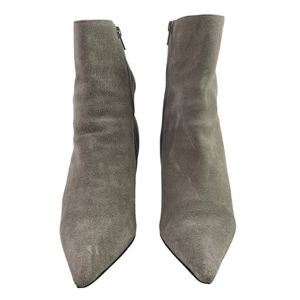 Fitzwell Womens Gray Suede Leather Pointed Toe Kitten Heels Zip Ankle Boots 7