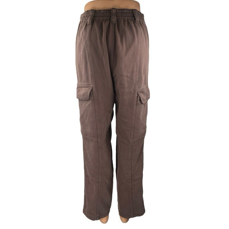 Pacsun Women's Brown Straight Wide Leg Elastic Waist Cargo Trousers Pants Size L