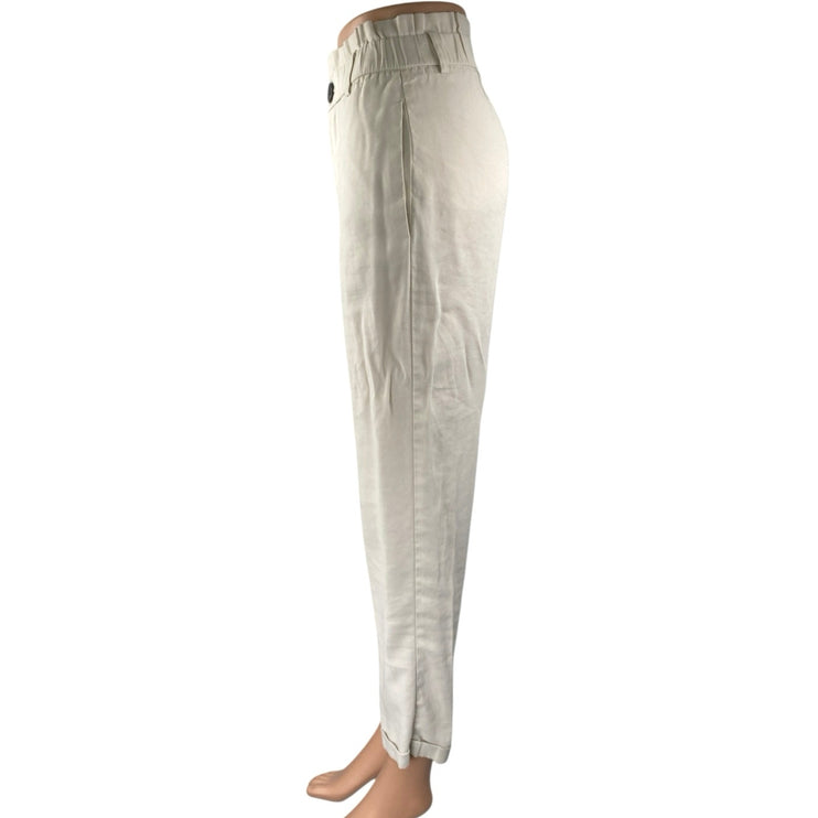 Zara Women's Cream White Straight Skinny High Waist Paperbag Trousers Pants XS