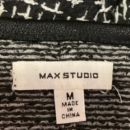 Max Studio Black White Tweed Crew Neck Long Sleeve Sweater Blouse Tunic Top Sz M