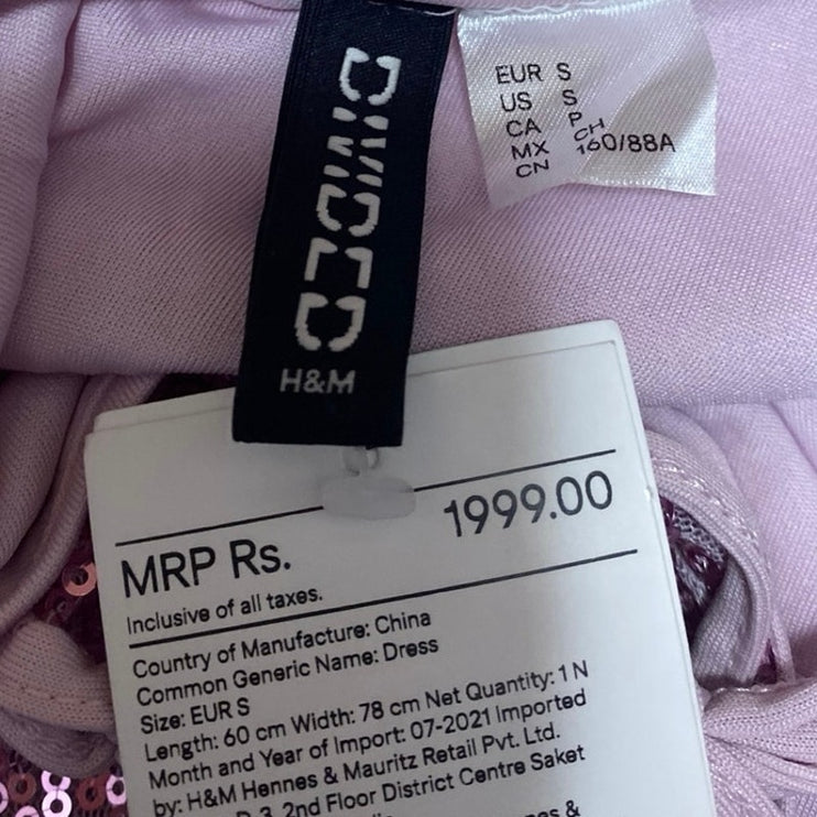 NEW H&M Divided Pink Sequin Sleeveless Cami Camisole Mini Bodycon Tank Dress S