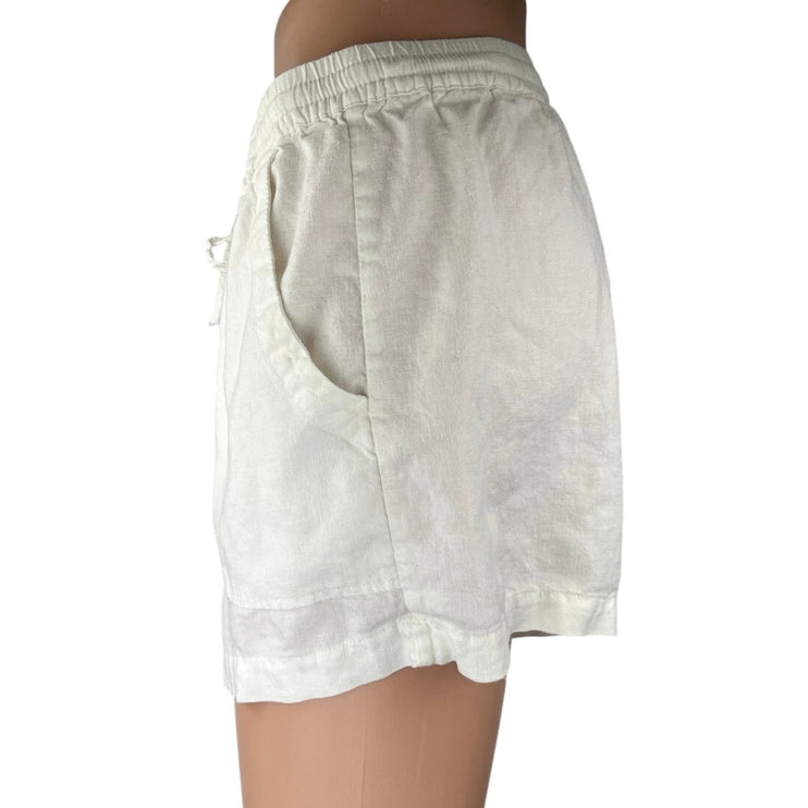 Pull & Bear Women's White Drawstring High Waisted Casual Mini Shorts Size M